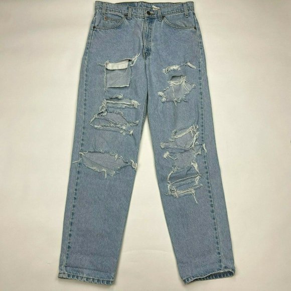 Levis 550 Orange Tab Relaxed Fit Denim Jeans Distressed Vintage 90s Mens 33 x 32 - Picture 1 of 12
